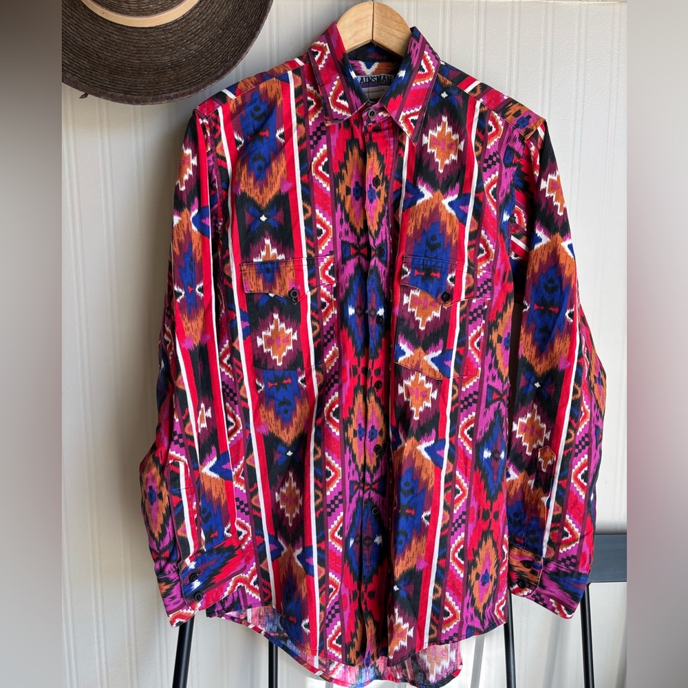 Vintage Plainsman Western Aztec Cowboy Button Shirt Men’s M (15.5)